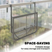 Outsunny Adjustable Balcony Hanging Railing Table, Metal Mounting Mini Wall Desk Storage Rack, Outdoor Flower Stand Serving Table Rectangle, Grey(m-5)