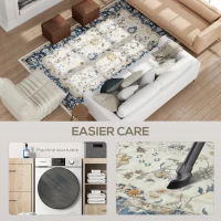 HOMCOM Machine Washable Area Rug 5x7, Non-Slip Boho Floral Print Floor Carpet for Living Room, Bedroom, Dining Room, Blue(m-5)