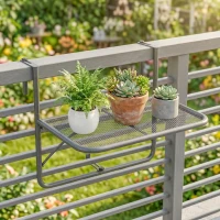 Outsunny Adjustable Balcony Hanging Railing Table, Metal Mounting Mini Wall Desk Storage Rack, Outdoor Flower Stand Serving Table Rectangle, Grey(m-9)