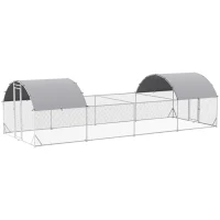 PawHut Large Metal Chicken Run with Water-Resistant and Anti-UV Cover, Door, for 20-24 Chickens, Silver(m-2)