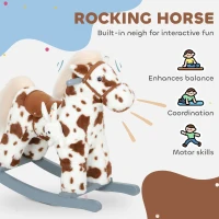 Qaba Rocking Horse, Animal Rocker with Rabbit Toy and Realistic Neigh for Toddlers, Soft Filling Ride on Pony, Brown(m-4)