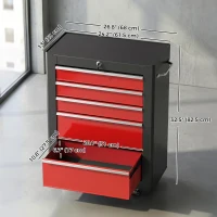 HOMCOM Lockable Tool Cabinet, 5-Drawer Rolling Tool Chest with 4 Universal Wheels, Black and Red(m-3)