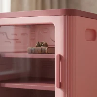 Qaba Toy Storage Organizer, 3 Tier Adjustable Toy Storage Cabinet Dustproof HDPE Plastic, Transparent Door, Pink(m-9)