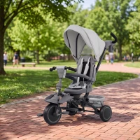 Qaba 6 in 1 Kids Tricycle with Adjustable Push Handle, Removable Canopy, Reversible Seat, for 1-5 Years, Gray(m-8)