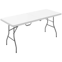Outsunny 6ft Folding Table, Portable Plastic Camping Table with Carrying Handle, Outdoor Indoor Picnic Table for Party, BBQ(m-9)