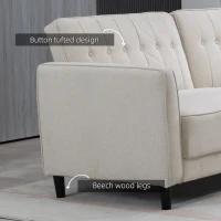 HOMCOM Convertible Bed with Couch, Button Tufted Fabric Sofa Bed with Adjustable Back for Living Room, Beige(m-7)
