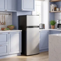 HOMCOM 7.7 Cu. Ft. Mini Fridge with Freezer, Compact Refrigerator with Adjustable Thermostat, Reversible Door, Silver(m-1)