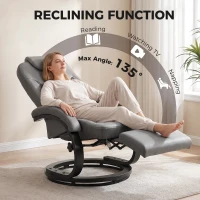 HOMCOM Faux Leather Manual Recliner, Swivel Lounge Chair with Adjustable Backrest, Footrest and Round Base, Gray(m-4)