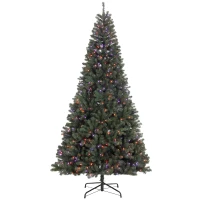 HOMCOM 9ft Prelit Christmas Tree with RGB Dynamic LEDs, Remote Control, Daily Timer, Hinged Xmas Tree, Easy Assembly(m-1)