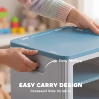 Qaba Toy Storage Organizer, 3 Tier Adjustable Toy Storage Cabinet Dustproof HDPE Plastic, Transparent Door, Light Blue(m-6)
