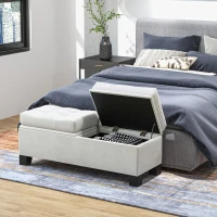 HOMCOM 46" Storage Ottoman Bench, Upholstered End of Bed Bench with Steel Frame, Button Tufted Storage Bench with Safety Hinges for Living Room, Entryway, Bedroom, Cream(m-9)