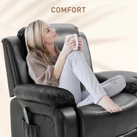 HOMCOM PU Leather Massage Recliner Chair, Swivel Rocker Sofa with Remote Control, Footrest, Padded Seat, Manual Reclining Chair for Living Room, Bedroom, Black(m-6)