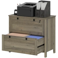 HOMCOM 2 Drawer File Cabinet, Lockable Filing Cabinet with Adjustable Hanging Bar for Letter, A4 Size, Weathered Grey Oak(m-3)