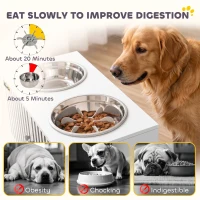 PawHut Elevated Dog Bowls with Storage Cabinet,  2 Stainless Steel Bowls, Slow Feeder, Dog Feeding Station for Large Dogs, White(m-7)
