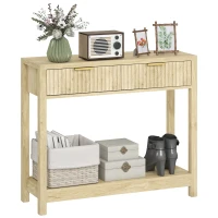 HOMCOM 35" Console Table with Storage, Narrow Entryway Table with Fluted Panel Drawers and Shelf for Hallway, Natural(m-11)