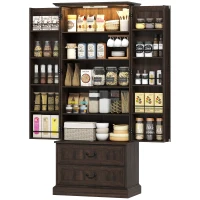 HOMCOM 72" LED Kitchen Pantry Cabinet, Buffet Storage Cabinet with 10 Door Shelves, 2 Drawers and Adjustable Shelves, Brown(m-2)