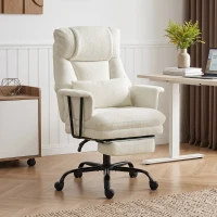 HOMCOM Office Chair, 400 lbs Heavy Duty Linen Computer Desk Chair with Lumbar Support, Wide Seat, Spring Cushion, Cream White(m-8)