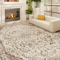 HOMCOM Area Rug 8x10, Machine Washable Rug, Non-Slip Classical Floral Print Floor Carpet for Living Room, Bedroom, Mixed-Brown(m-10)