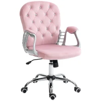 Vinsetto Button Tufted Desk Chair, Home Office Chair with Padded Armrests, Adjustable Height and Swivel Wheels, Pink(m-11)