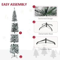 HOMCOM 9ft Flocked Christmas Tree, Pencil Artificial Xmas Tree with Faux Snow, Dense Branches, Foldable Metal Base for Indoor Holiday Decor(m-6)
