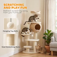 PawHut 52" Cat Tree, Cat Tower with Handwoven Cattail Condo, Bed, Platforms, 3 Scratching Posts and 3 Toy Balls(m-6)