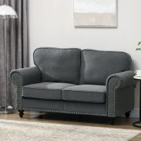 HOMCOM Mid Century Modern Loveseat Sofa, 2 Seater Small Couch with Nailhead Trim, for Living Room, Bedroom, Charcoal Gray(m-10)