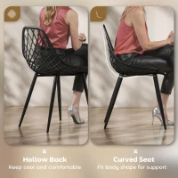 HOMCOM Modern Dining Chairs Set of 4, Plastic Kitchen Chairs with Hollow Backrest and Metal Legs for Living Dining Room, Black(m-4)