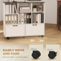 HOMCOM Lateral Mobile Filing Cabinet, 2 Drawer File Cabinet with Wheels, Adjustable Hanging Bars, Walnut and White(m-7)