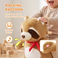 Qaba Raccoon Baby Rocking Horse, Kids Plush Ride-On Toy with Realistic Sounds and Safety Belt, Brown(m-4)