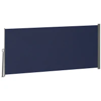Outsunny 118" x 63" Outdoor Folding Privacy Screen Retractable Side Awning Patio with Resistance to UV Rays and Wind Dark Blue(m-9)