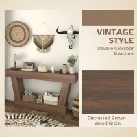 HOMCOM 63 Inch Vintage Console Table, Narrow Entryway Table with Open Shelf for Living Room, Brown(m-4)