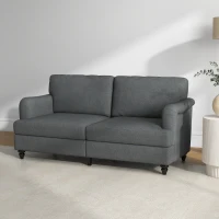 HOMCOM Modern 3-Seater Sofa for Bedroom, 71" Linen Fabric Couch with Slatted Frame and Rubber Wood Legs - Dark Gray(m-7)