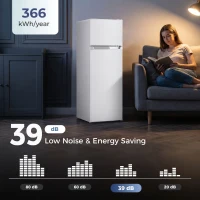 HOMCOM 7.7 Cu. Ft. Mini Fridge with Freezer, Compact Refrigerator with Adjustable Thermostat, Reversible Door, White(m-6)
