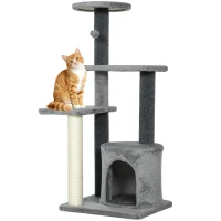 PawHut Cat Tree Cat Tower Multi-Level with Sisal Scratching Post for Kittens and Adults Grey Large 41"H(m-9)
