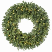 HOMCOM 48" Prelit Crestwood Spruce Artificial Christmas Wreath, Christmas Decor with Bow, LEDs, 8 Modes, Realistic Tips(m-11)