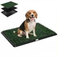 PawHut Dog Grass Pad with Tray, Artificial Grass Pet Training Toilet with Drainage Grid, Grass Mat(m-9)