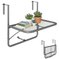 Outsunny Adjustable Balcony Hanging Railing Table, Metal Mounting Mini Wall Desk Storage Rack, Outdoor Flower Stand Serving Table Rectangle, Grey(m-2)