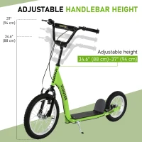 Aosom Kids Scooter with Adjustable Handlebar, Youth Kick Scooter with Dual Brakes, Inflatable Wheels, for Age 5+, Green(m-5)