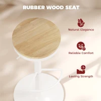 HOMCOM Wood Barstools Set of 2, Swivel Bar Stools with Adjustable Height for Kitchen Counter, Natural Wood and White(m-6)