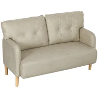 HOMCOM 58" 2 Seat Sofa, Modern Love Seats Furniture, Upholstered 2 Seater Couch, Solid Wood Frame, Beige(m-11)