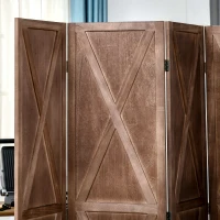 HOMCOM 4-panel Wall Partition Farmhouse Room Separator with Foldable Design Wooden Frame 5.6FT, Walnut(m-10)