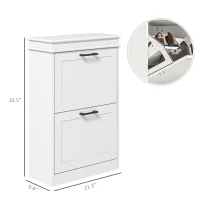 HOMCOM Modern Shoe Storage Cabinet with 2 Flip Drawers for 10 Pairs, Narrow Shoe Organizer for Entryway, Hallway, White(m-3)