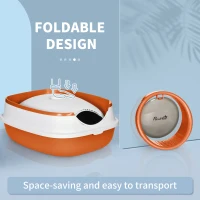 PawHut Dome Covered Cat Litter Box with Lid, White and Orange(m-7)