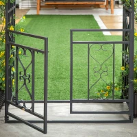 Outsunny 81" Steel Garden Arch with Gate Outdoor Courtyard Arbor for Climbing Vine Plants Lawn Backyard Decoration Dark Grey(m-9)