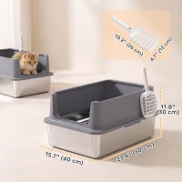 PawHut 2 Pack XL Stainless Steel Litter Box with Scoops, High Sided, for Big and Multiple Cats, Anti-Urine Leakage(m-3)