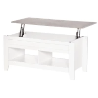 HOMCOM Lift Top Coffee Table with Hidden Storage Compartment and Open Shelves, Lift Tabletop Pop-Up Center Table for Living Room, White(m-11)
