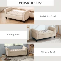 HOMCOM 50 Inches Storage Ottoman, Upholstered Bedroom Bench with Rolled Arms and Button Tufted Storage, Beige(m-7)