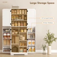 HOMCOM Tall Pantry Cabinet, 64" Storage Cabinet with Adjustable Shelves and 8 Door Spice Racks for Kitchen, Dining Room, White(m-4)