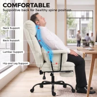 HOMCOM Office Chair, 400 lbs Heavy Duty Linen Computer Desk Chair with Lumbar Support, Wide Seat, Spring Cushion, Cream White(m-7)