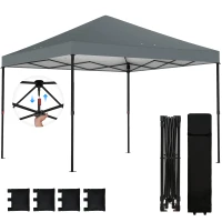Outsunny 10 x 10 ft Pop Up Canopy Tent with One Push Setup, Outdoor Portable Instant Canopy Shelter w/ Roller Bag, Dark Gray(m-11)